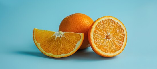 Fototapete - Cut Orange fruit Isolated on pastel background  Food. with copy space image. Place for adding text or design