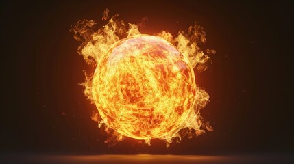 Wall Mural - A vibrant orange ball of flames set against a dark background