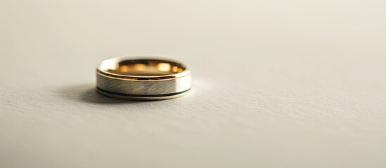 Poster - A plain silver and gold wedding band for men displayed on a white studio background with copy space image.