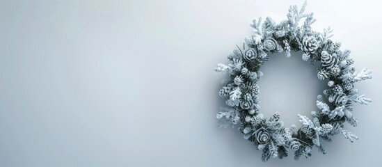 Aufkleber - A white Christmas wreath displayed on a wall with a background perfect for adding text or images, known as a copy space image.