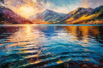 Canvas Print - sunset over the lake