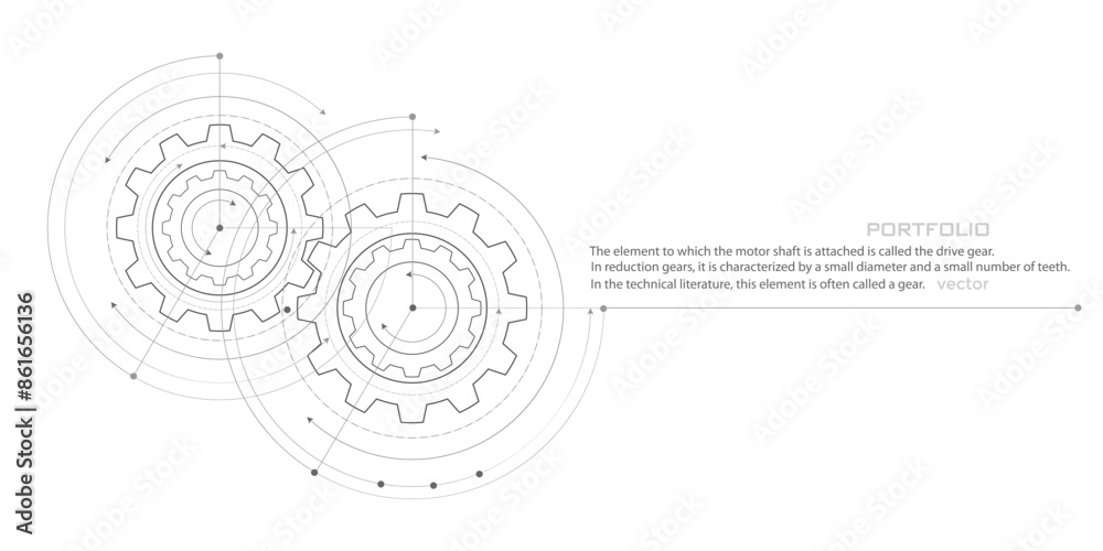 Technical drawing of gears .Mechanical Engineering background ...
