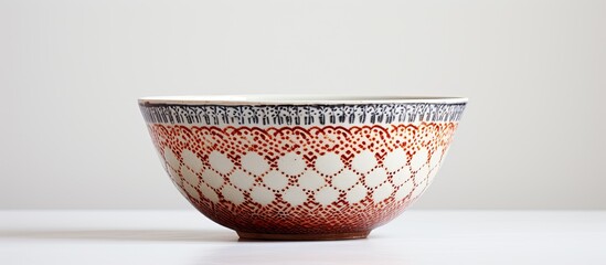 In a studio setting, a ceramic bowl is captured in a close-up shot against a white backdrop, providing ample copy space image.