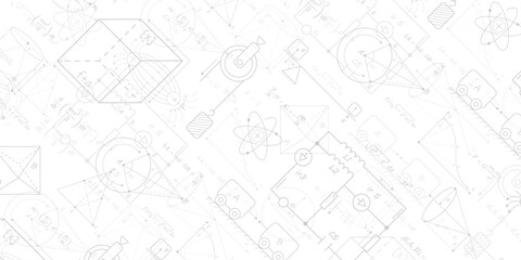 Wall Mural - white school background. formulas and drawings. physics and mathematics . scientific research. vecto