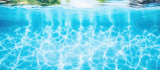 Aufkleber - Soothing blue pool water framed by wooden border, creating a summer-themed abstract blurred pattern with available copy space image.