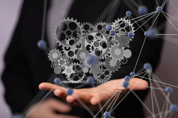 Poster - gear system data. Connecting lines and dots.Big data visualization