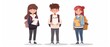 © Naret - Cute Cartoon of people in school uniforms holding notebooks with space for text, minimal, bright style