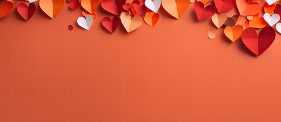 Poster - A flat lay displaying a red and orange paper background, ideal for adding text or products related to summer or Valentine's Day, with ample copy space for customization.
