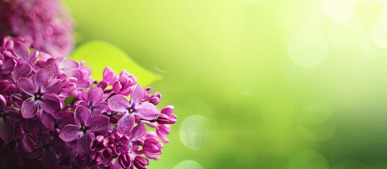 Poster - Banner featuring lilac flowers against a green backdrop, enhanced with copy space image for text.