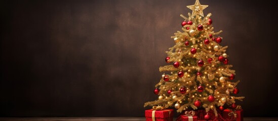 Aufkleber - Indoor shot of a beautifully adorned Christmas tree with copy space image.
