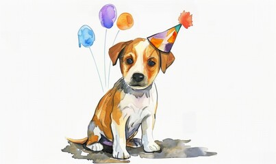 Wall Mural - The puppy in party hat. 