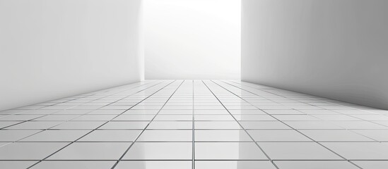 Wall Mural - Empty room with raise floor or access floor or table floor with grid line clean new and symmetry in perspective view, Perspective straight grid line of floor material in white color background