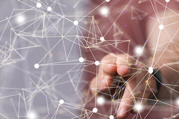 Poster - Global network. Blockchain. 3D illustration. Neural networks and artificial intelligence. Abstract  - 3d