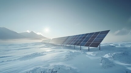 Wall Mural - Efficient Solar Panels Capturing Sunlight in Snowy Winter Landscape for Renewable Energy