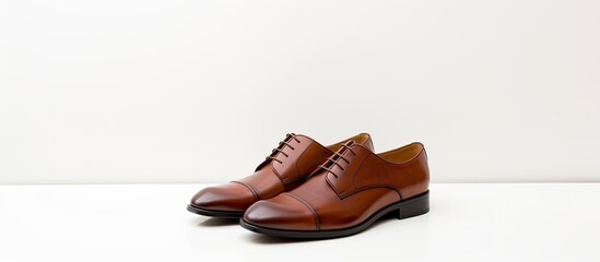 Aufkleber - Brown shoes displayed against a blank white backdrop with ample room for additional visual elements; ideal for incorporating a complementary image.