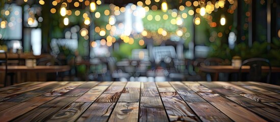 Canvas Print - Table Top And Blur Restaurant Of The Background. with copy space image. Place for adding text or design