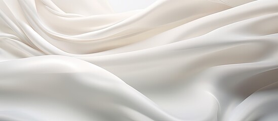 Poster - Close-up of a light, flowing fabric creating a soft and elegant background with ample copy space image on a white or light ivory backdrop.