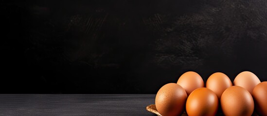 Aufkleber - Close-up of eggs on a dark backdrop with ample copy space image.