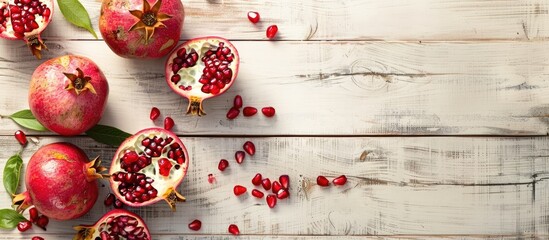 Poster - White wooden table with pomegranates creating a beautiful copy space image.