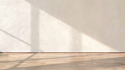Aufkleber - Serene Gallery Space with Soft Natural Lighting and Minimalist Aesthetic Featuring a Smooth Plaster Wall and Wooden Floor in a Modern Art Exhibition Setting