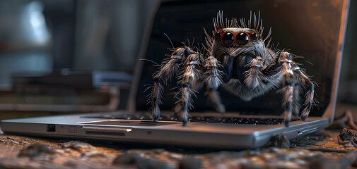 A spider as a web designer with a laptop