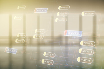 Aufkleber - Multi exposure of abstract software development hologram on empty modern office background, research and analytics concept