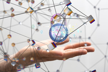 Poster - Information technology protected with firewall, secure access and encryption against cyber