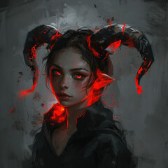 Sticker - A demon girl with red glowing horns and eyes