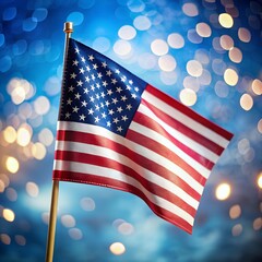 American flag for Memorial Day, 4th of July or Labour Day, blue bokeh background