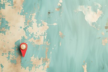 Poster - sleek red location pin on light blue and beige background. ideal for navigation apps, travel service