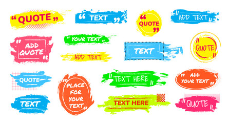 Poster - Brush frames. Quote box. Text bubble. Dialog border for comment or quotation tag. Chat memo sticker. Grunge paintbrush strokes. Abstract splash. Paint spot. Vector color blank labels set