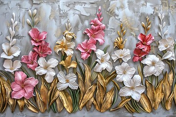 Wall Mural - Stucco artwork of Oleander flowers