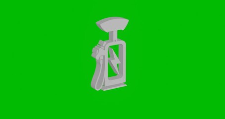 Poster - Animation of rotation of a white electric charging station symbol with shadow. Simple and complex rotation. Seamless looped 4k animation on green chroma key background
