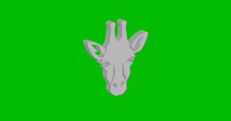Poster - Animation of rotation of a white giraffe head symbol with shadow. Simple and complex rotation. Seamless looped 4k animation on green chroma key background