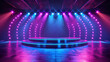 © arhendrix - Vibrant stage with neon lights and curved design, ideal for events, concerts, or performances in an electrifying atmosphere.