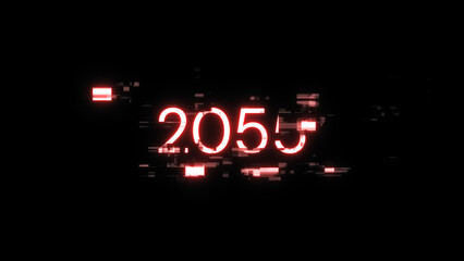 3D rendering 2055 text with screen effects of technological glitches