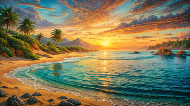 Tropical Beach Sunset Wallpaper or Background