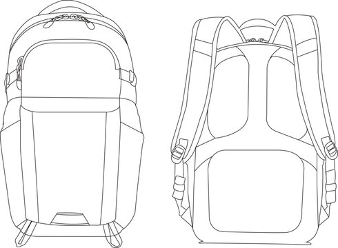 Backpack icon, Bacpacker, Backpack school bag icon set. Vector graphic illustration. Suitable for website design. Backpack fashion flat technical drawing template isolated