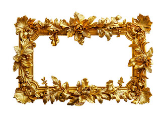 Luxurious golden floral frame on transparent background