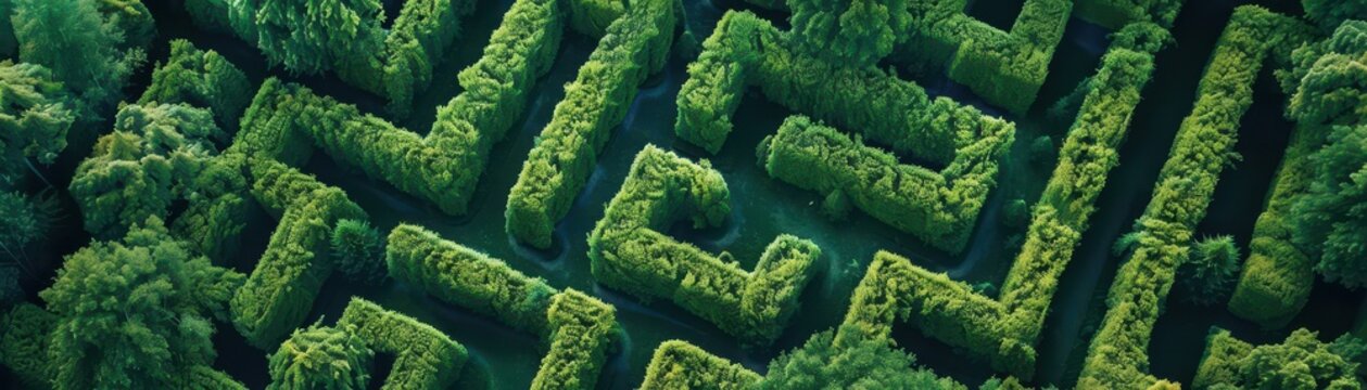 A complex maze made from a green hedge