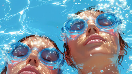 Wall Mural - Close-up of woman wearing swimming goggles in swimming pool