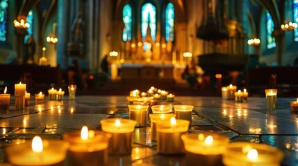 serene candles illuminating church altar in beautiful cathedral interior