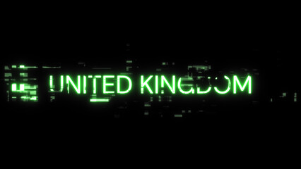 Poster - 3D rendering United Kingdom text with screen effects of technological glitches