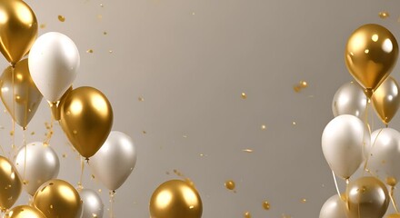 Wall Mural - Happy birthday celebration party banner with golden and white balloons seamless looping overlay virtual video animation background 4k