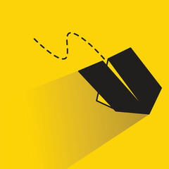 Sticker - paper plane icon with shadow on yellow background