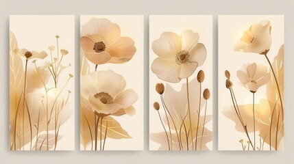Wall Mural - set of golden floral art posters gold flowers concept illustrations