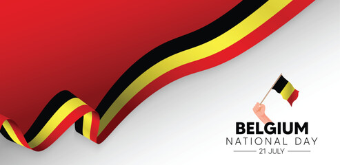 Belgium National Day 21 July flag ribbon vector poster