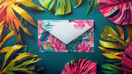 Wall Mural - Vibrant Aerial Website Ad Mockup with Nature-Inspired Patterns and Reflections
