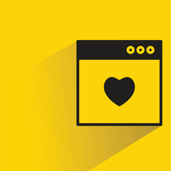 Wall Mural - web and heart icon with shadow on yellow background