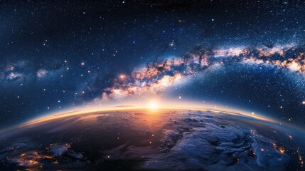 Wall Mural - panoramic view of the earth and galaxy with stars